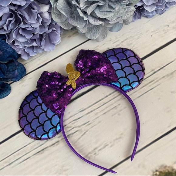 Minnie Mouse Ariel Little Mermaid Headband & Bow - Picture 4 of 16